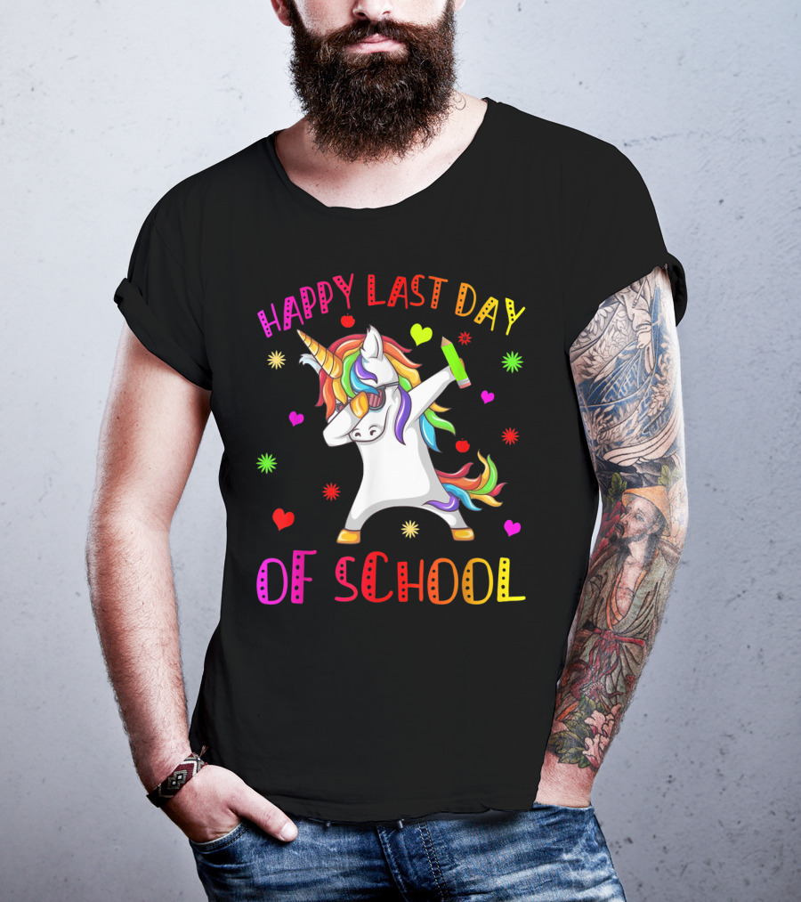 Happy Last Day Of School Unicorn Dabbing Teacher Stu T-Shirt