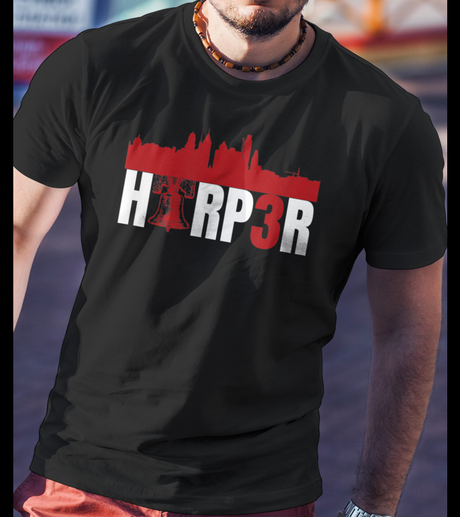Harper Philadelphia Baseball H3RP3R Liberty Bell Skyline T-Shirt
