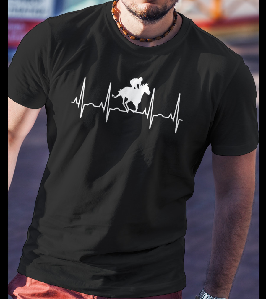 Horse Racing Jockey Heartbeat EKG T-Shirt
