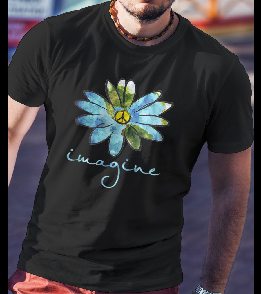 Imagine Hippie Peace Sign Flower T-Shirt