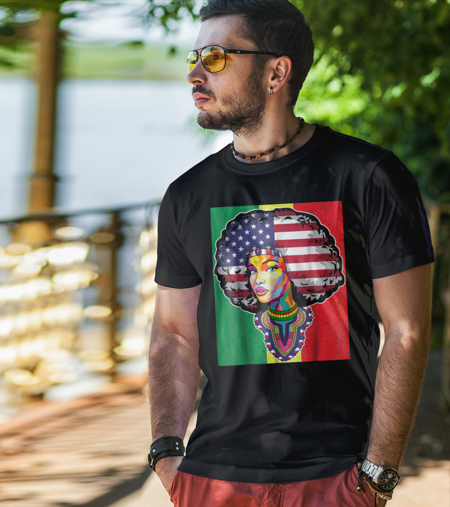 Juneteenth Dashiki American Flag Afro Woman African Colors T-Shirt