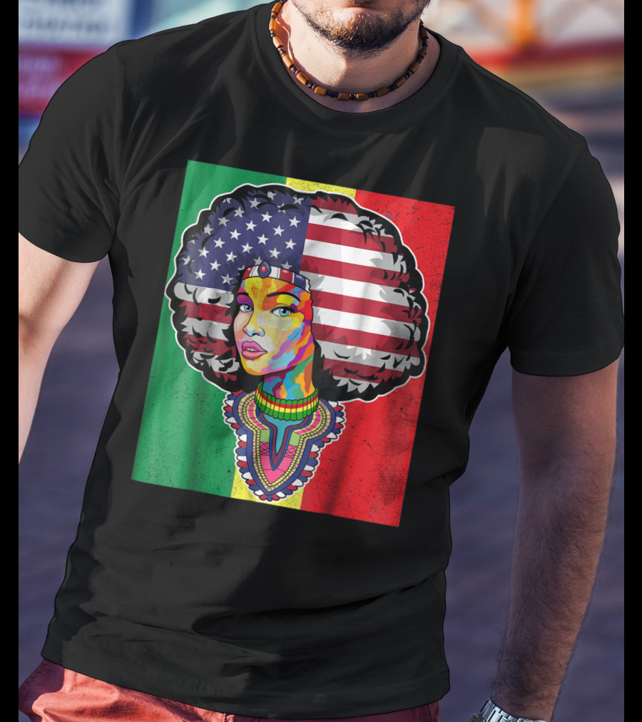 Juneteenth Dashiki American Flag Afro Woman African Colors T-Shirt