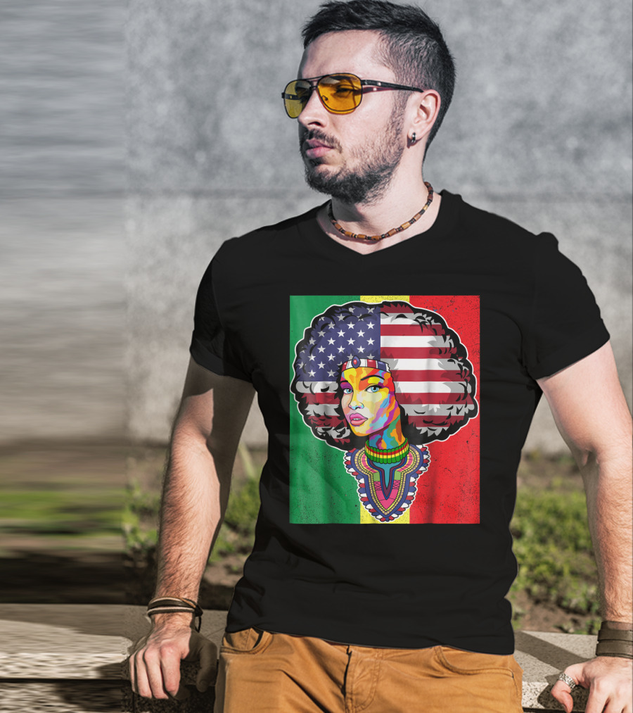 Juneteenth Dashiki American Flag Afro Woman African Colors T-Shirt