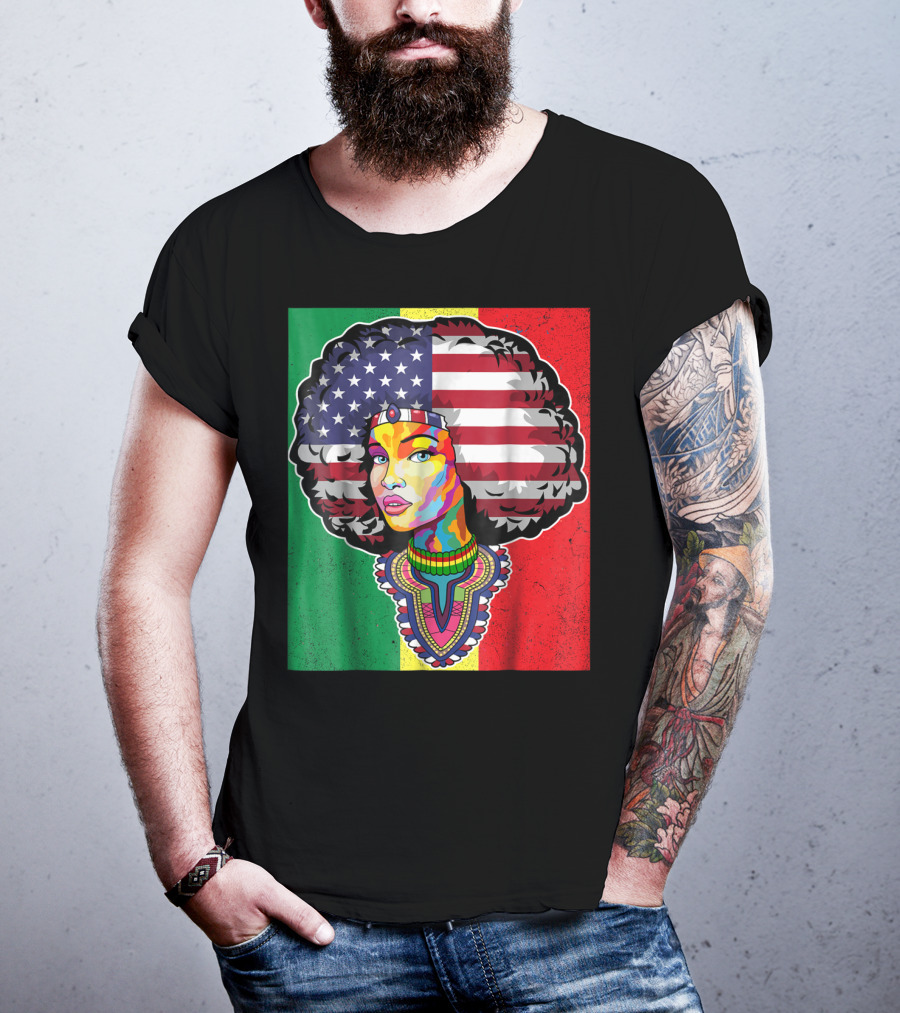 Juneteenth Dashiki American Flag Afro Woman African Colors T-Shirt