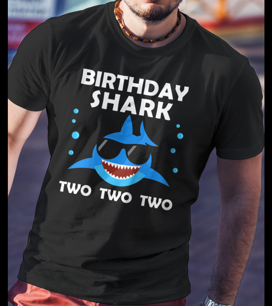 Birthday Shark Two Two Two Kids 2nd Birthday Boy Party T-Shirt