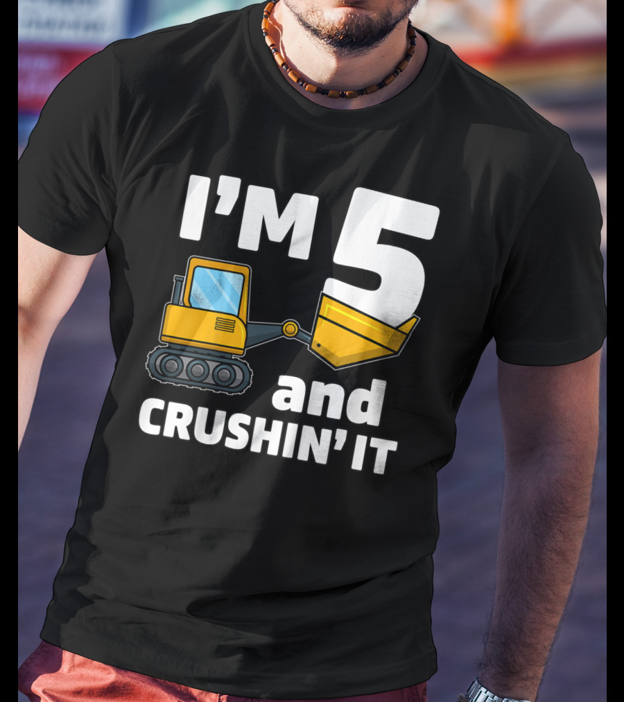 I'm 5 And Crushin' It Kids Construction Truck Birthday Boy T-Shirt