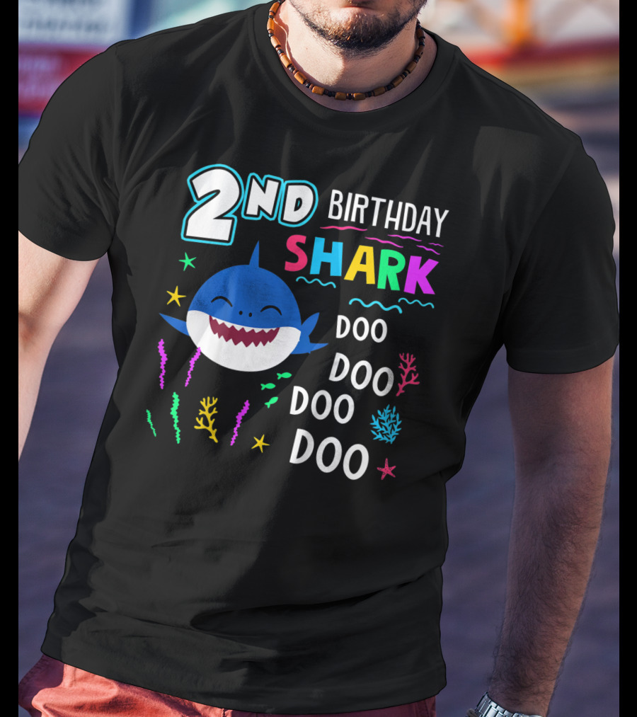 2nd Birthday Shark Doo Doo Doo Kids Happy 2 Years Old T-Shirt