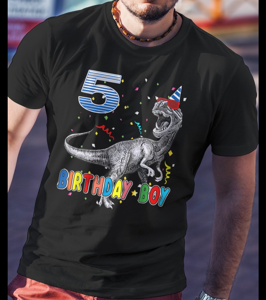 5 Birthday Boy Dinosaur Party Hat T-Shirt