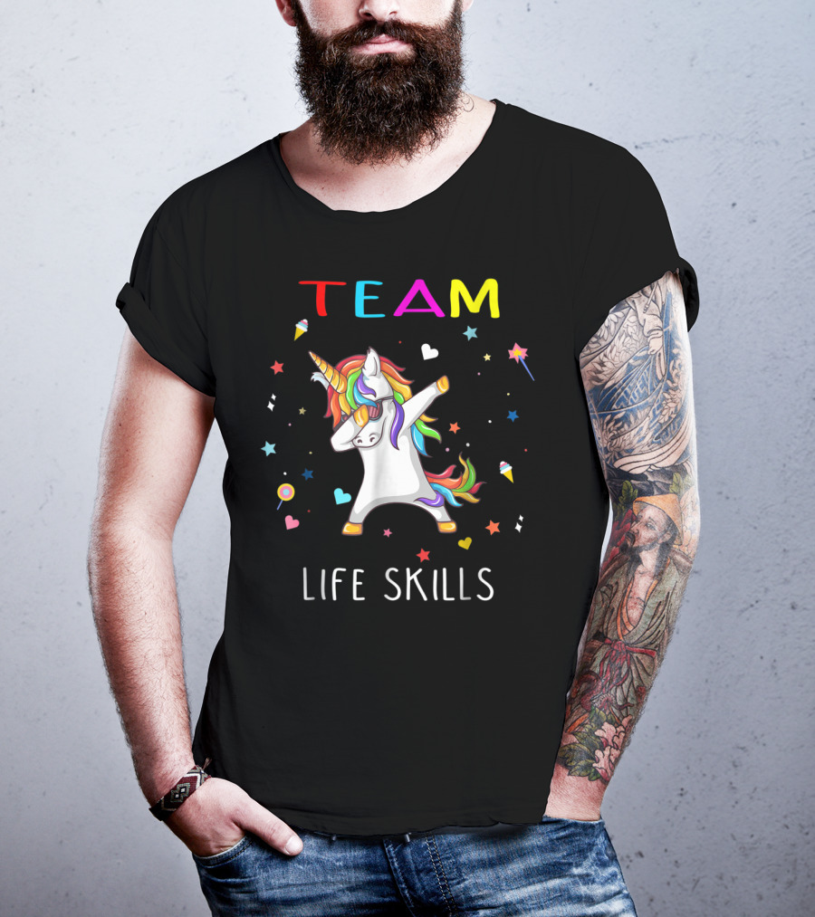 TEAM LIFE SKILLS Unicorn Dabbing Stars And Hearts T-Shirt