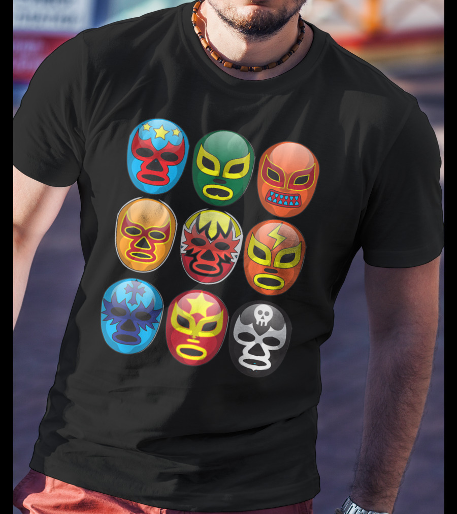 Lucha Libre Wrestler Masks Colorful Collection Cute Free Fighting T-Shirt