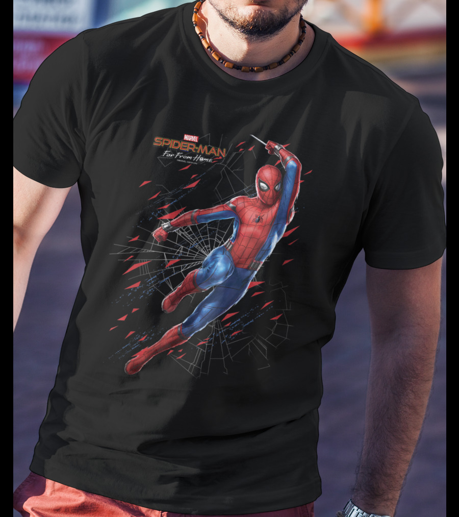 Marvel Spider Man Far From Home Web Swing Shatter Dynamic Action T-Shirt