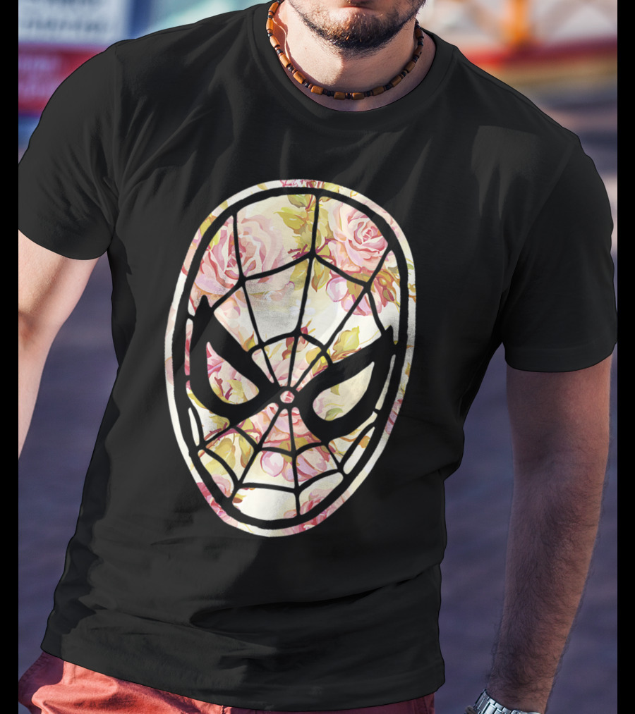 Marvel Spider Man Mask Floral Fill Floral T-Shirt
