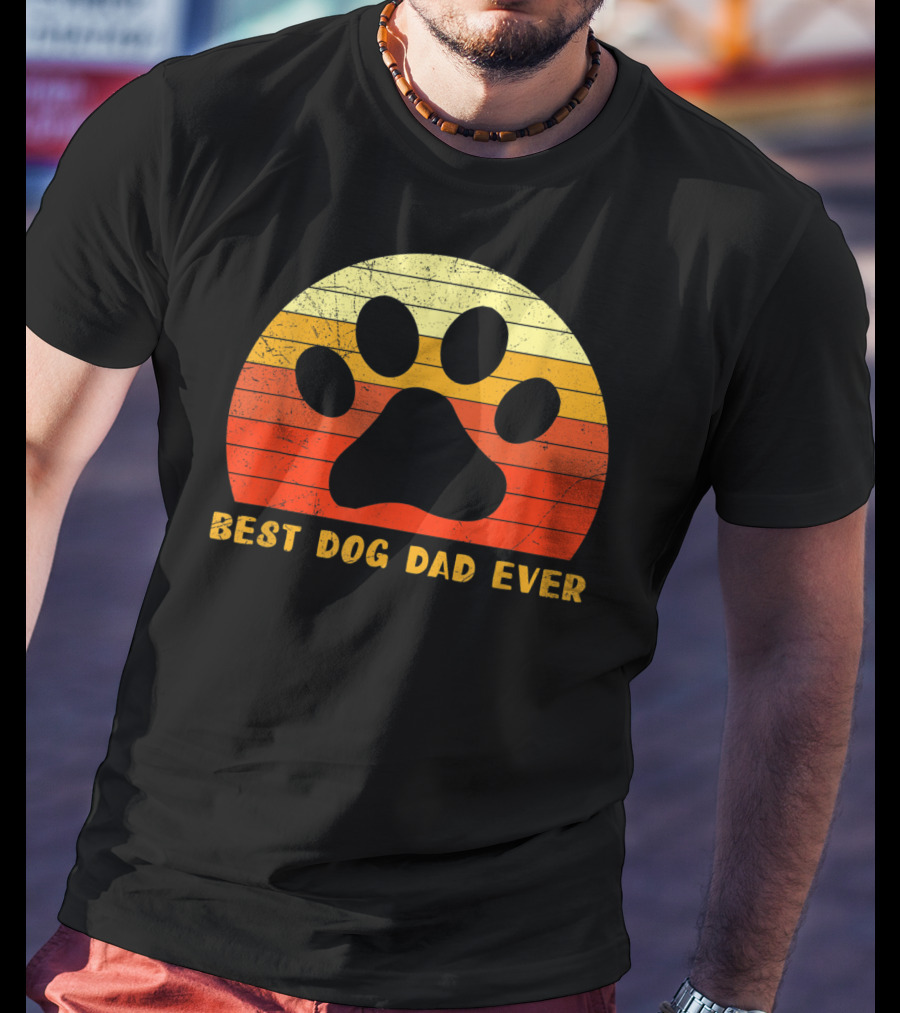 Best Dog Dad Ever Father's Day Retro Paw Prints T-Shirt