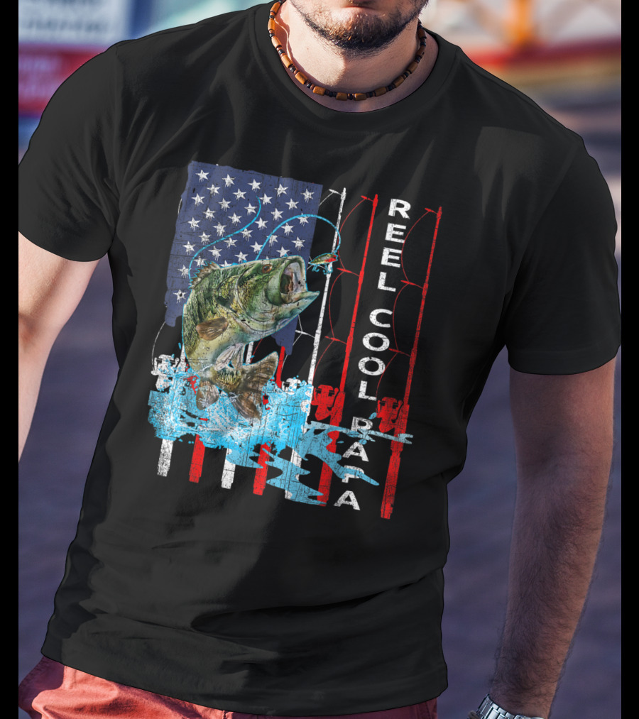 Reel Cool Papa American Flag Fish T-Shirt