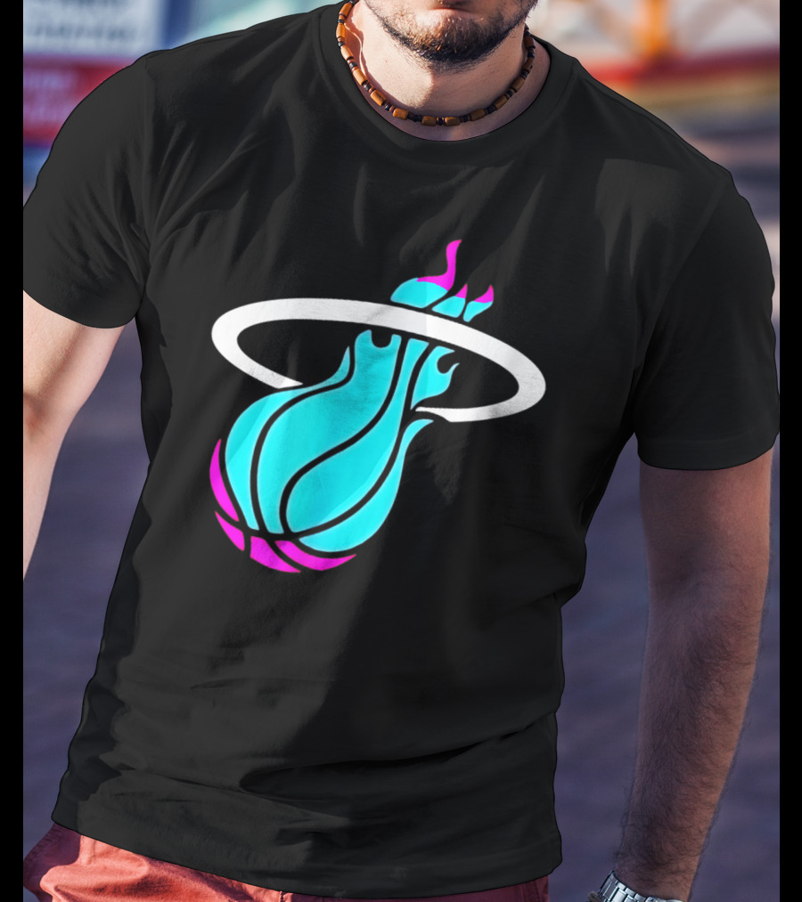 Miami Vices Heat Basketball Neon Flame T-Shirt