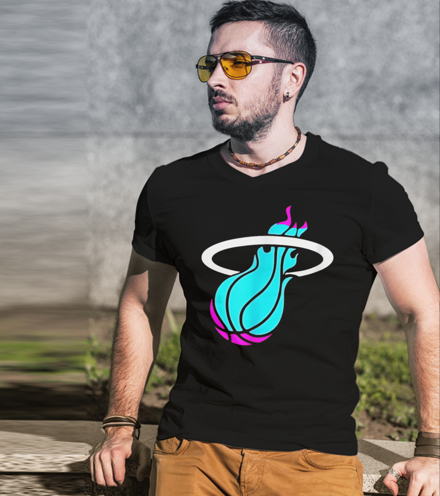 Miami Vices Heat Basketball Neon Flame T-Shirt