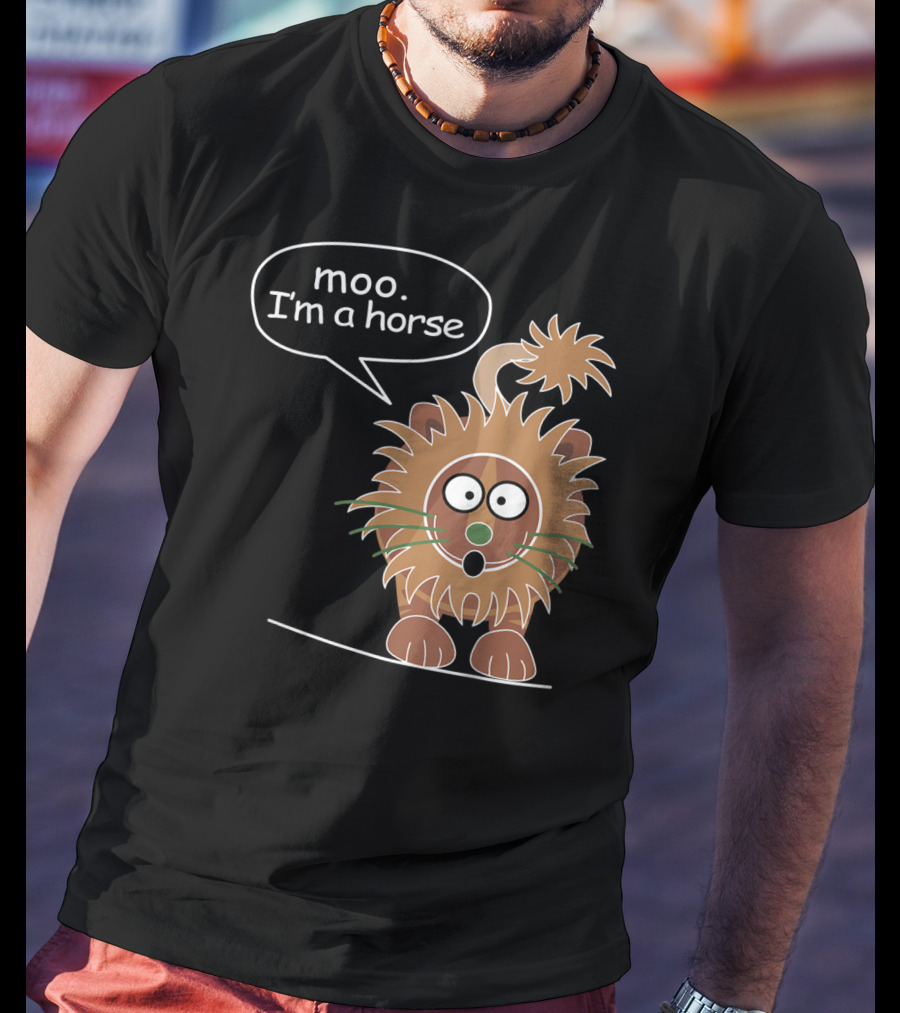 Moo I'm A Horse Cute Lion Illustration Sticker T-Shirt