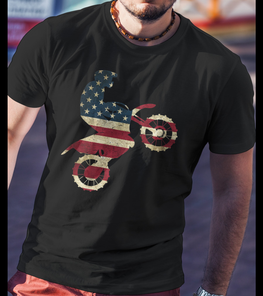 Motocross Dirt Bike American Flag Brap Stars And Stripes Rider T-Shirt