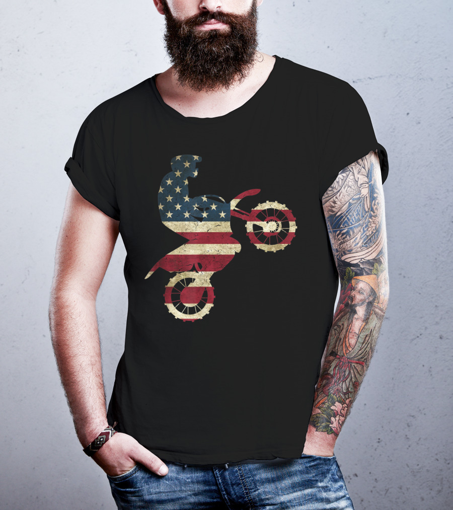 Motocross Dirt Bike American Flag Brap Stars And Stripes Rider T-Shirt