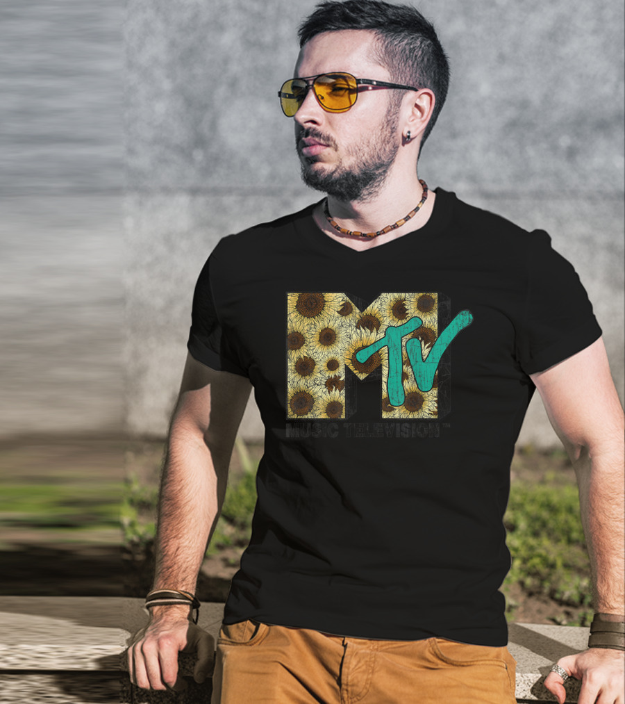 MTV Music Television Distressed Vintage Sunflower T-Shirt