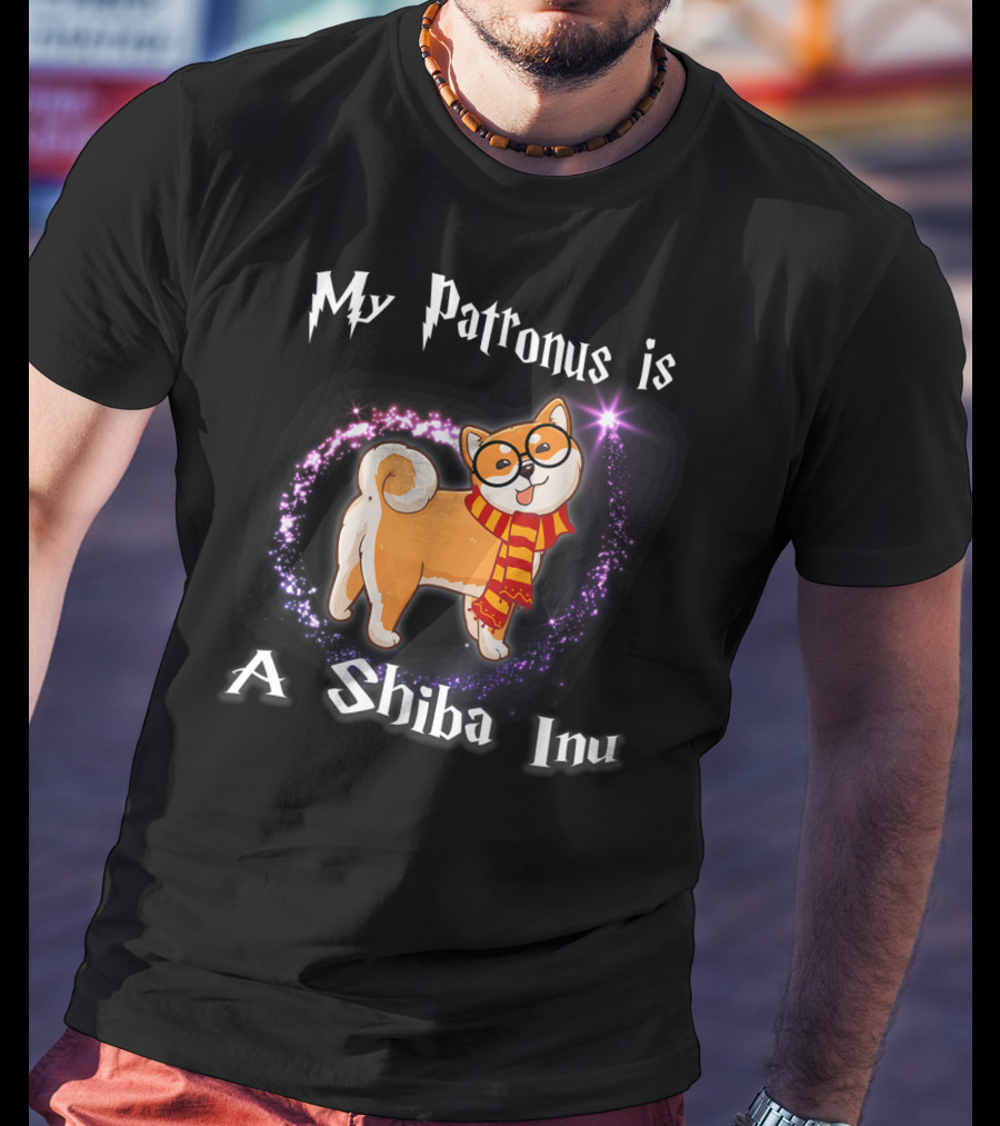 My Patronus Is A Shiba Inu Dog Lovers Magic Circle Scarf Glasses T-Shirt