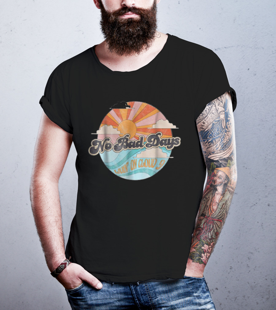 No Bad Days Livin' On Cloud 9 Sun And Waves Retro Circle T-Shirt