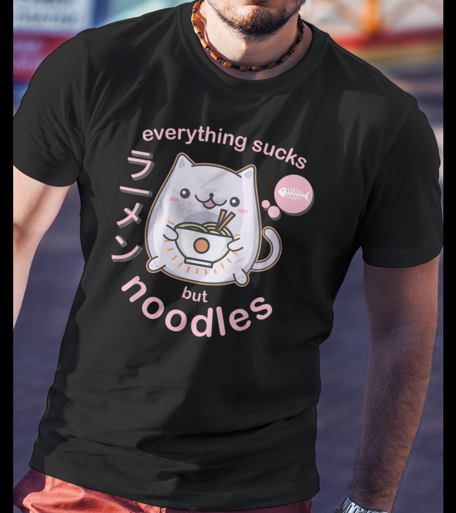 Everything Sucks But Noodles Pastel Goth Ramen Cat Anime Kawaii T-Shirt