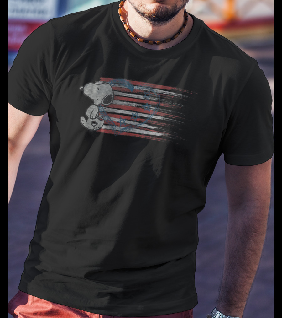 Peanuts Snoopy American Flag Heart Patriotic T-Shirt