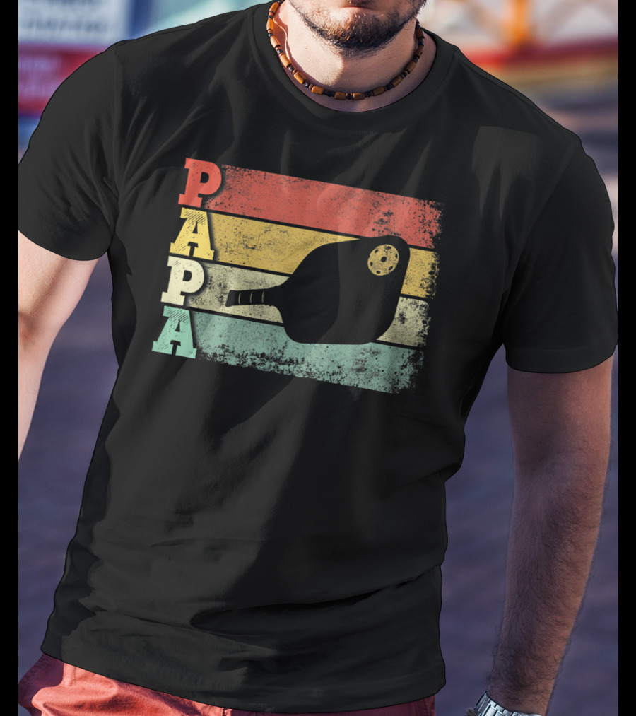 Papa Pickleball Paddle Retro Vintage Dad T-Shirt