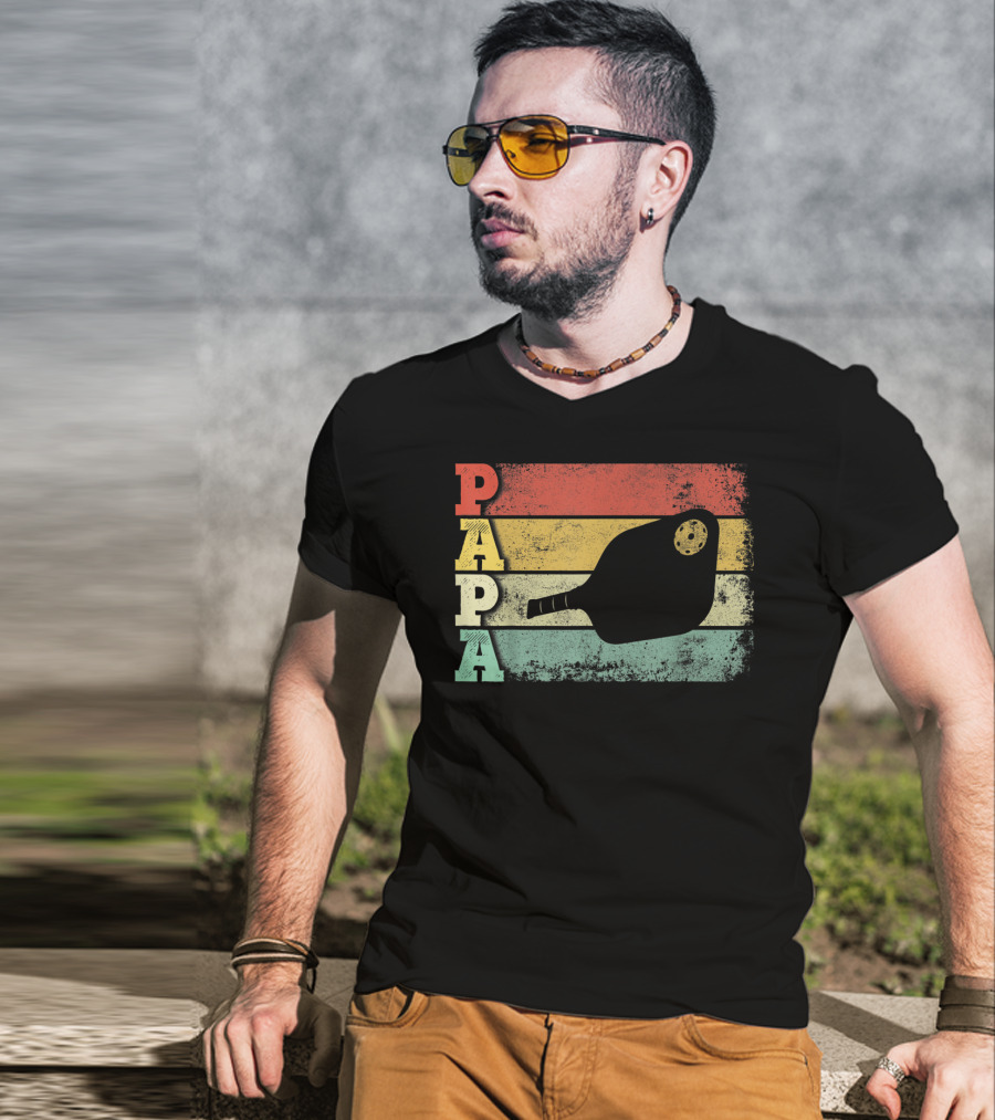 Papa Pickleball Paddle Retro Vintage Dad T-Shirt