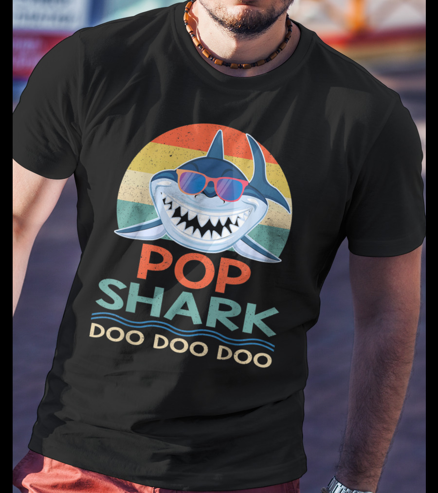 Pop Shark Doo Doo Doo Vintage Matching Fam Sunset Style Retro Sunglasses T-Shirt