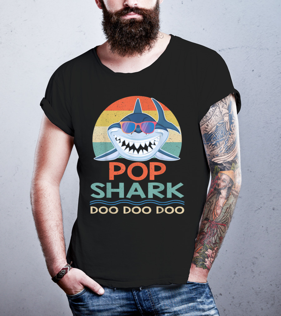 Pop Shark Doo Doo Doo Vintage Matching Fam Sunset Style Retro Sunglasses T-Shirt