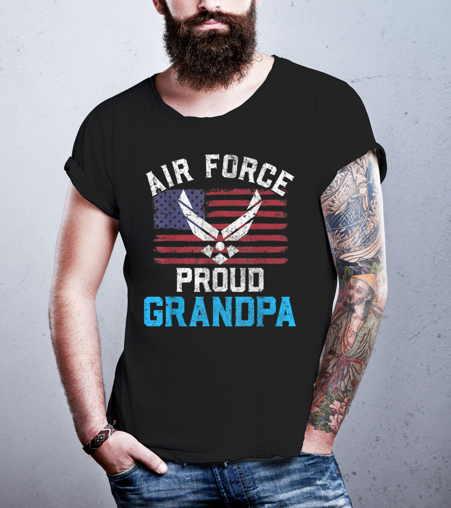 Proud Air Force Grandpa American Flag T-Shirt