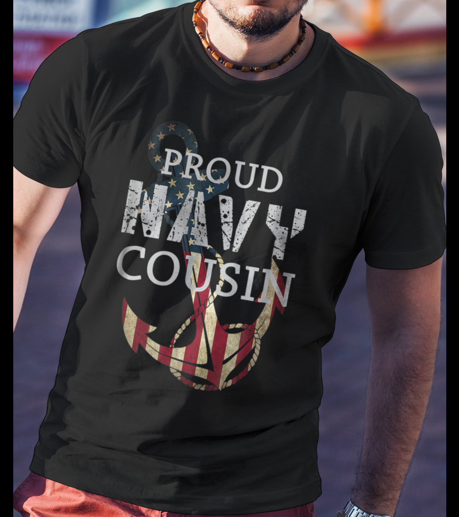 Proud Navy Cousin American Flag Anchor T-Shirt