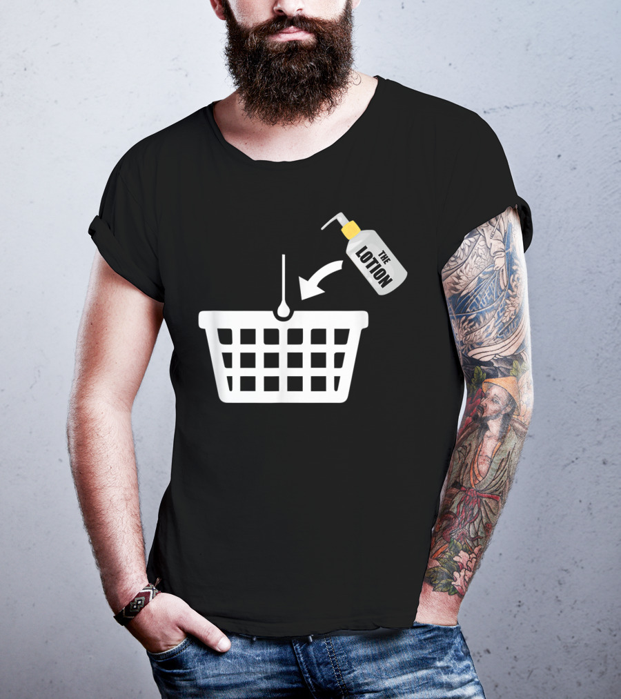 Put The Lotion In The Basket Icon With Pump Bottle And Arrow T-Shirt