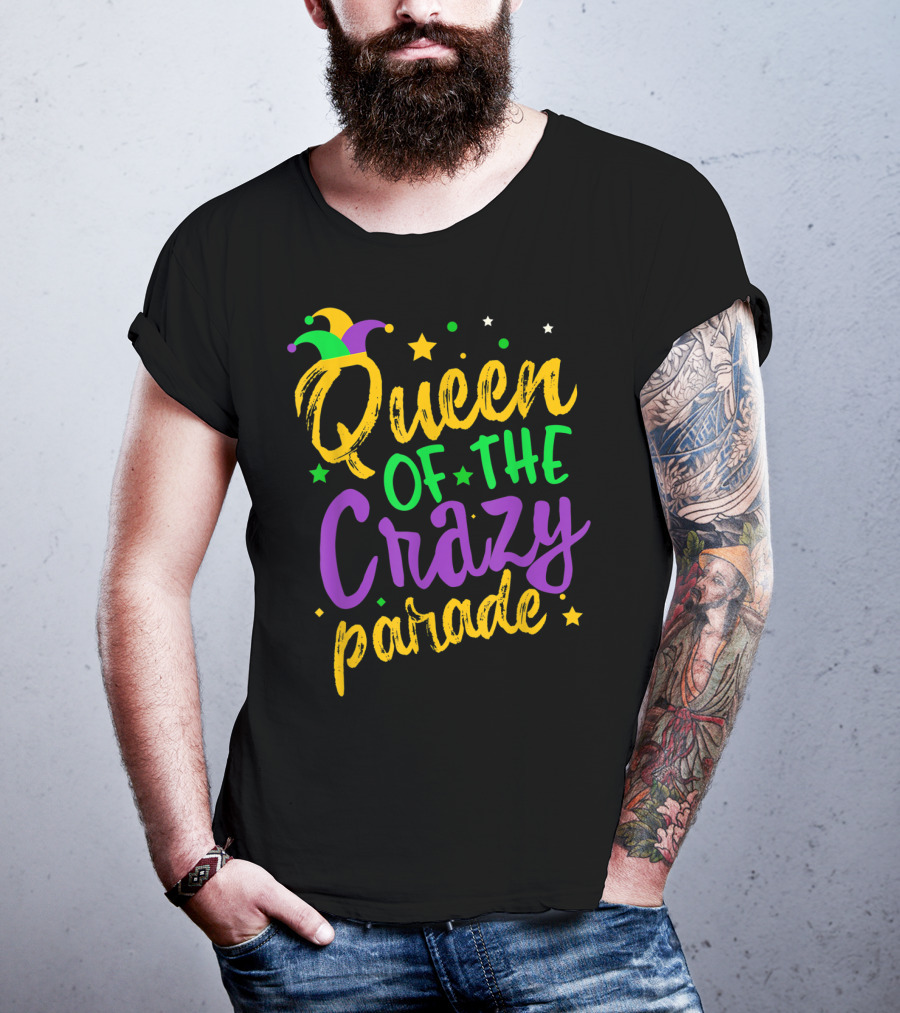 Queen Of The Crazy Parade Mardi Gras New Orleans Jester Hat Stars T-Shirt