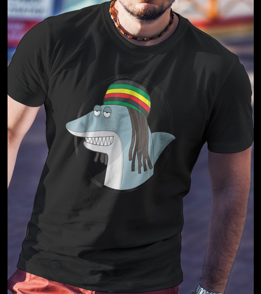 Reggae Shark With Rasta Hat And Dreadlocks T-Shirt
