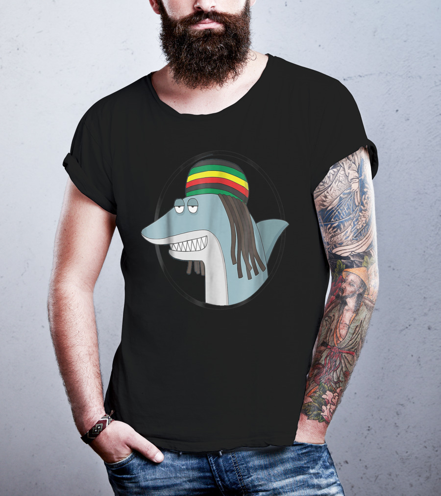 Reggae Shark With Rasta Hat And Dreadlocks T-Shirt
