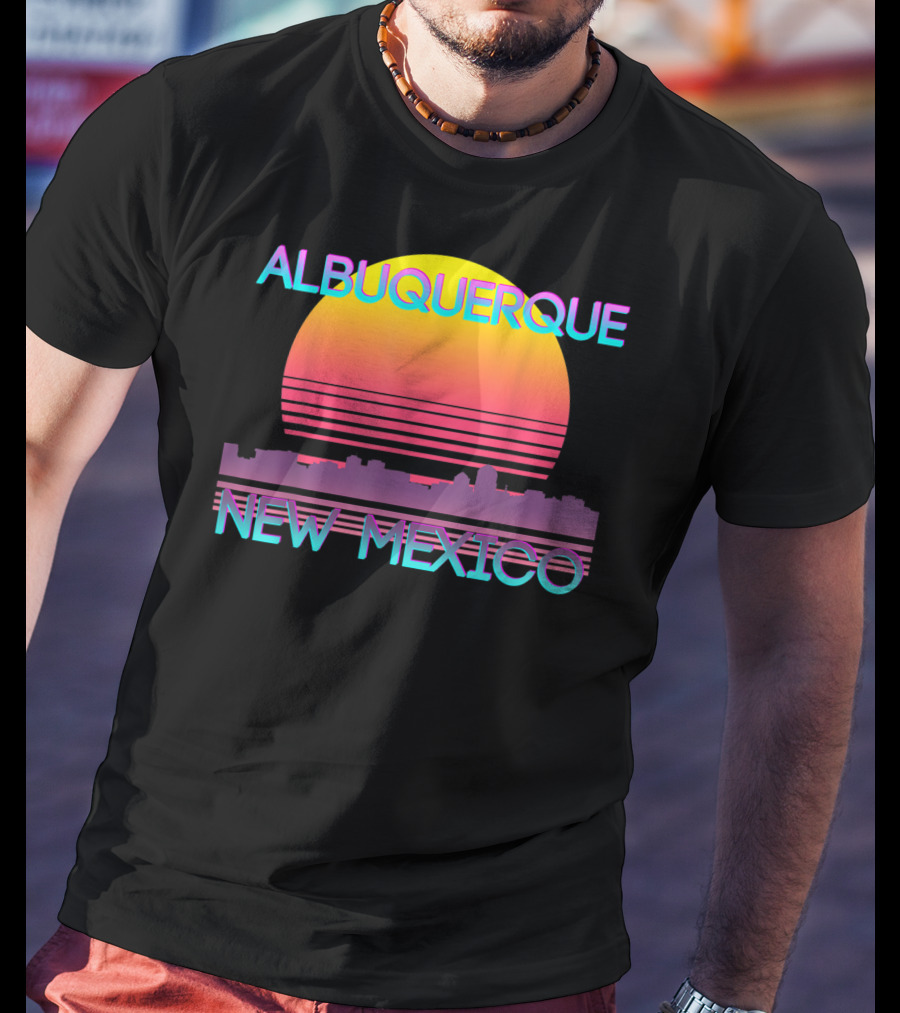 Albuquerque New Mexico Retro Vaporwave Skyline Sunset T-Shirt