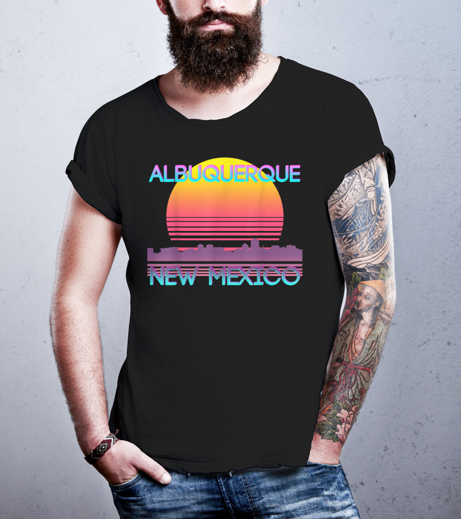 Albuquerque New Mexico Retro Vaporwave Skyline Sunset T-Shirt