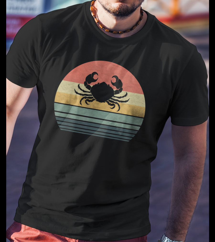 Retro Vintage Crab Family Love Sunset Stripes T-Shirt