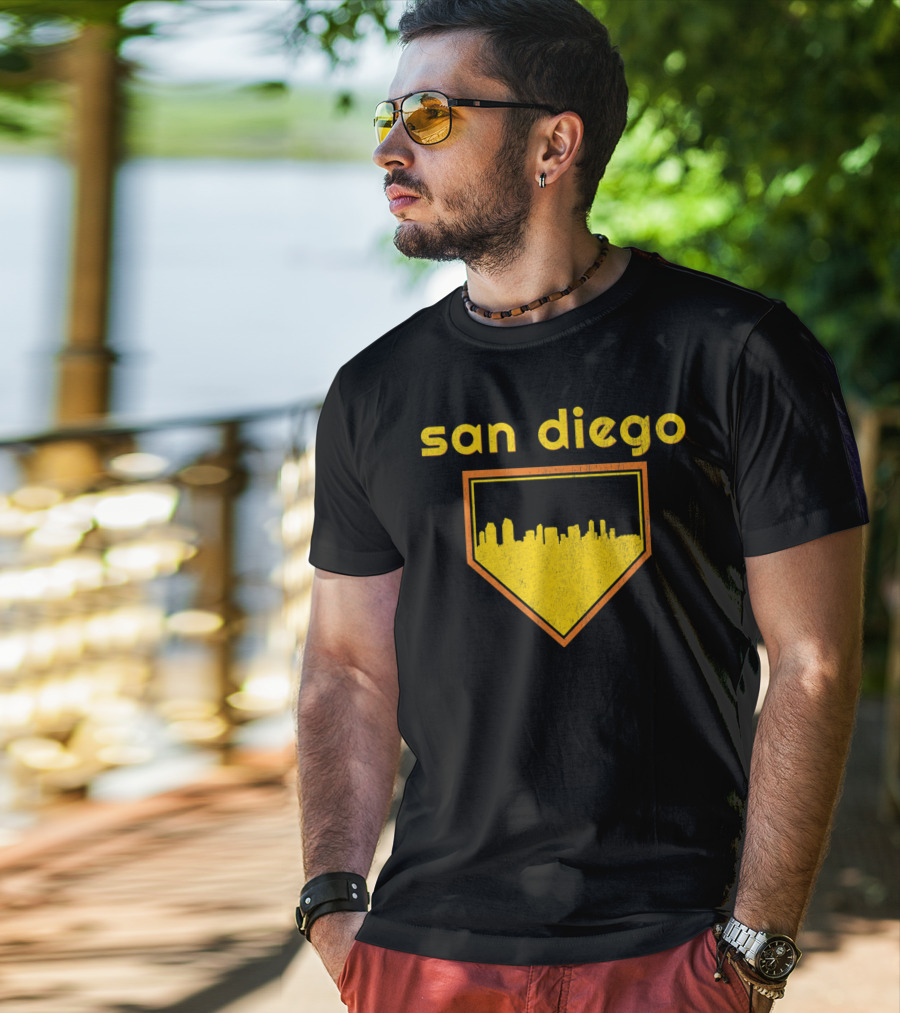 San Diego Skyline Home Plate Vintage Baseball T-Shirt