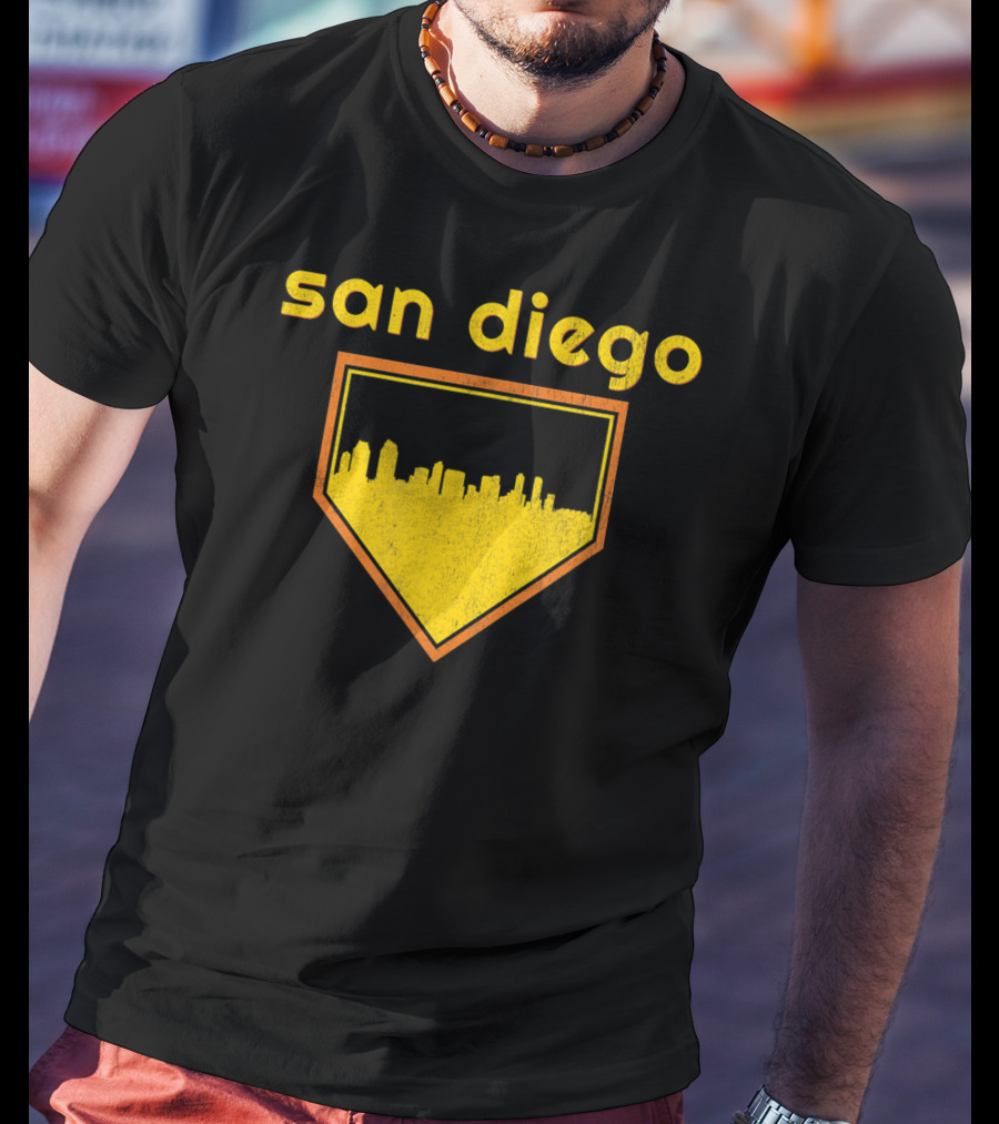 San Diego Skyline Home Plate Vintage Baseball T-Shirt