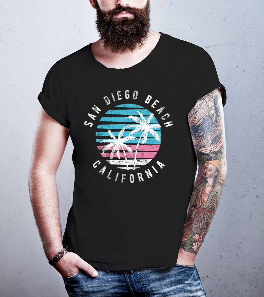 San Diego Beach California Surf Sunset Palm Trees T-Shirt