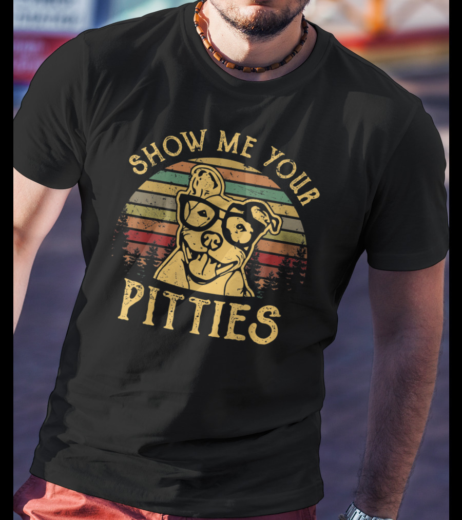 Show Me Your Pitties Funny Pitbull Dog Retro Glasses T-Shirt
