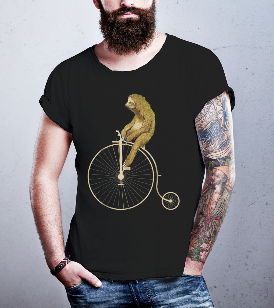 Sloth Riding A Vintage Penny Farthing Bicycle T-Shirt
