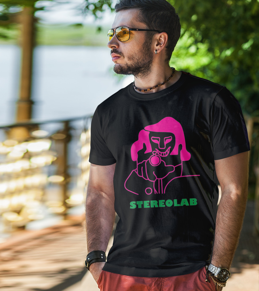 Stereolab Pink Abstract Figure Holding Stopwatch T-Shirt