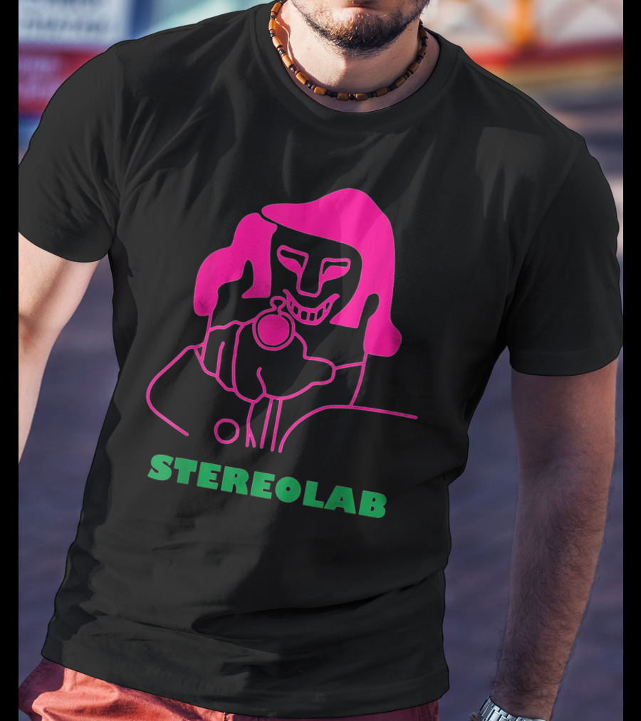 Stereolab Pink Abstract Figure Holding Stopwatch T-Shirt