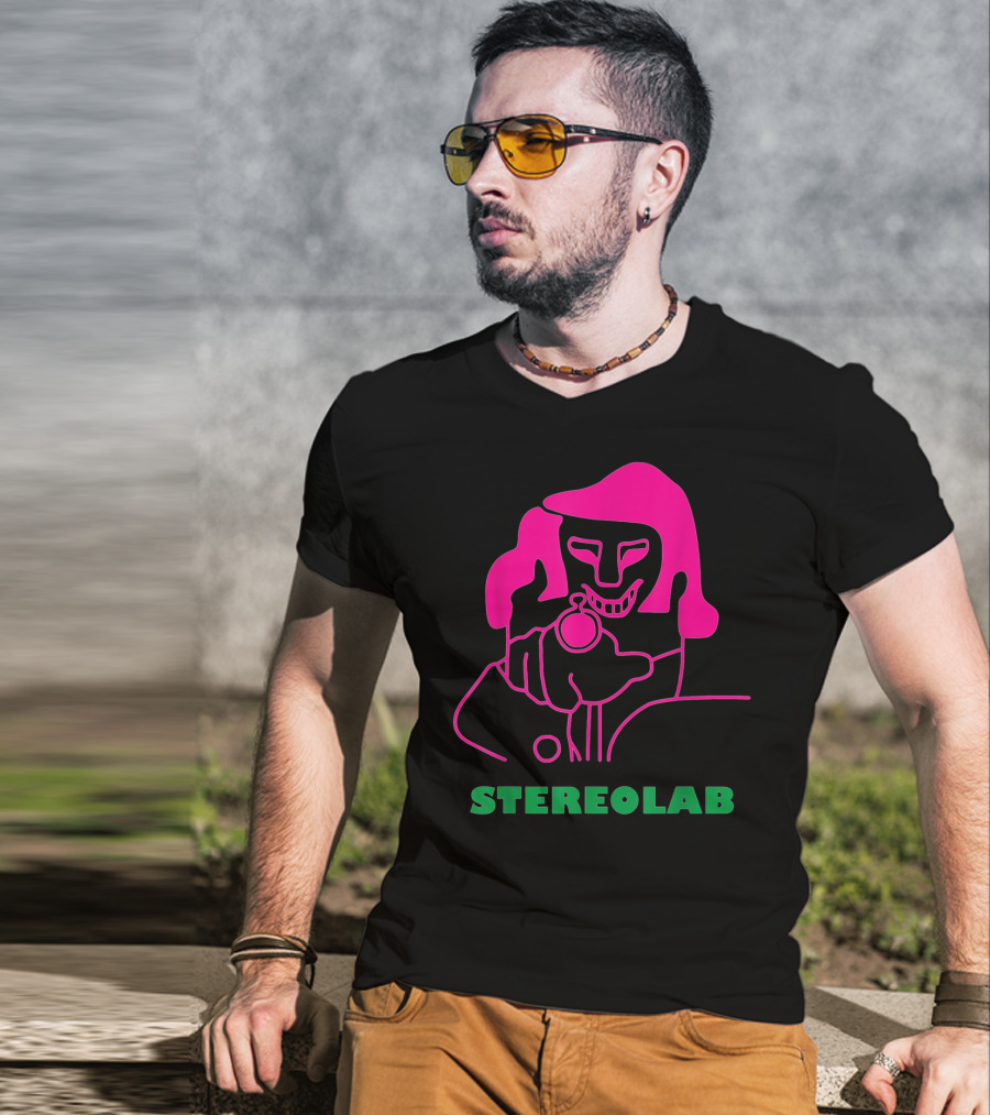Stereolab Pink Abstract Figure Holding Stopwatch T-Shirt