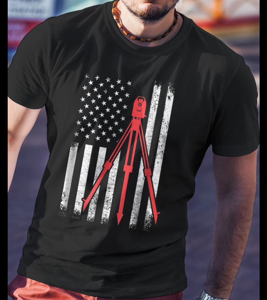 Surveyor Flag USA Surveying Equipment Stars Stripes T-Shirt